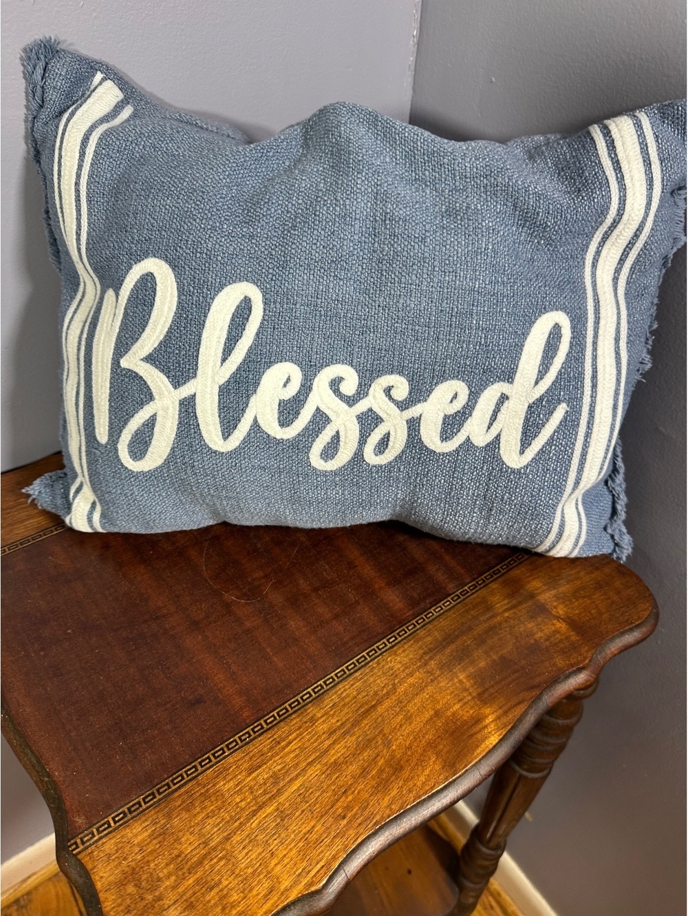 Blessed Woven Blue Decorative Throw Pillow 14”x19”